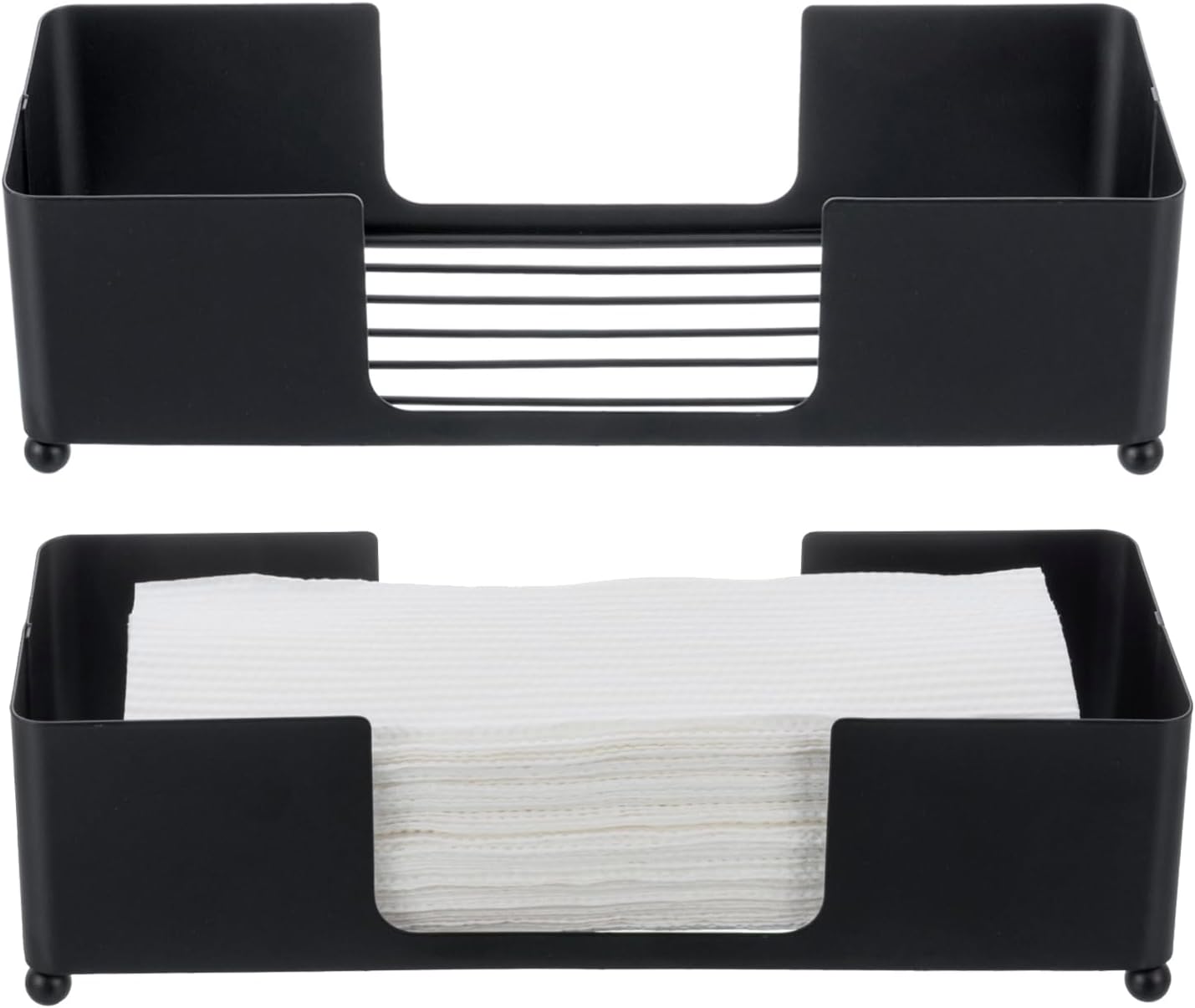 MyGift Modern Matte Black Metal Tabletop Paper Hand Towel Holder, Commercial Countertop Tissue Dispenser Tray