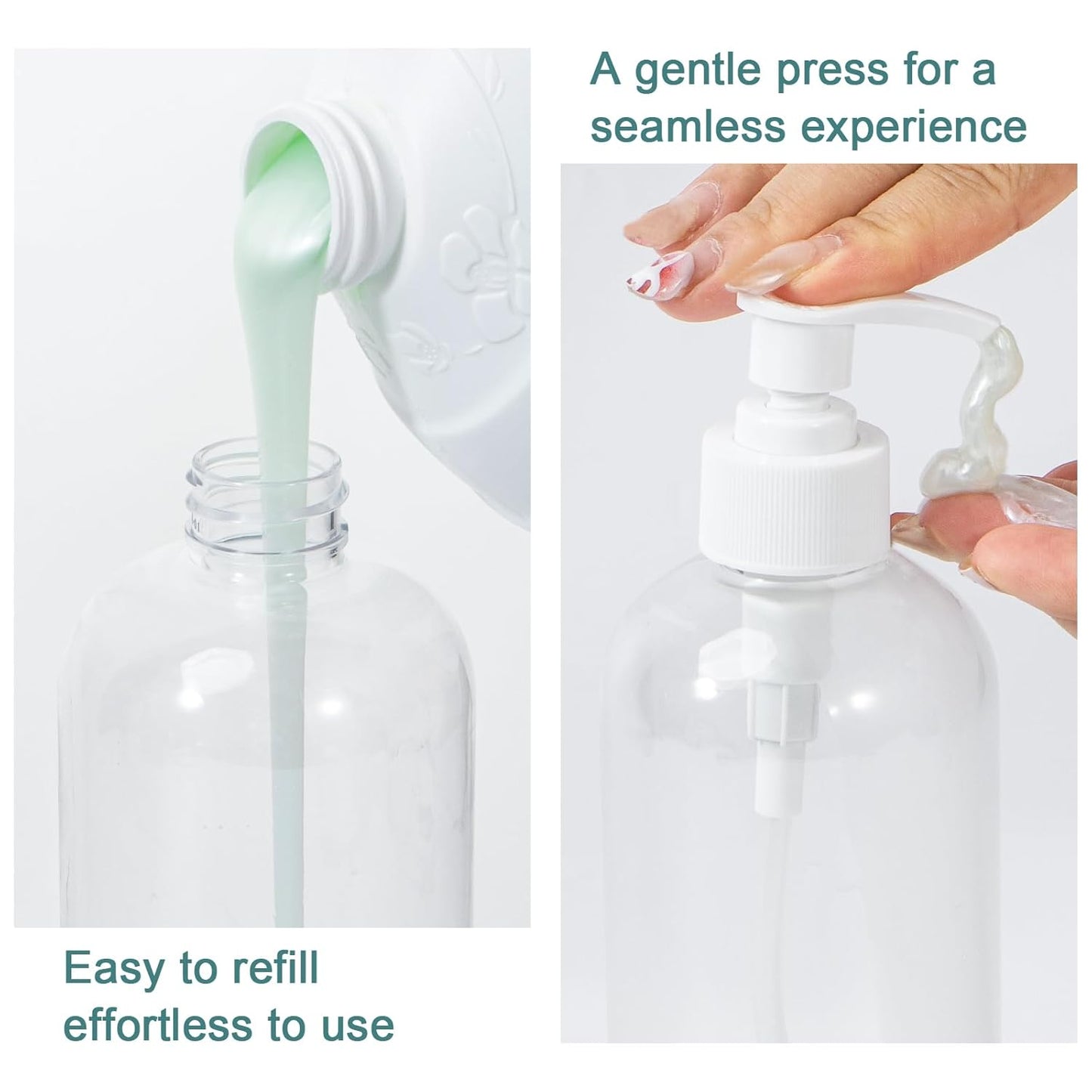 Yebeauty Soap Dispenser, 4 Pack 13.5oz/400ml Empty Refillable Pump Bottle Modern Liquid Plastic Shampoo and Conditioner Bottles Large Body Wash Dispenser for Shower, Clear