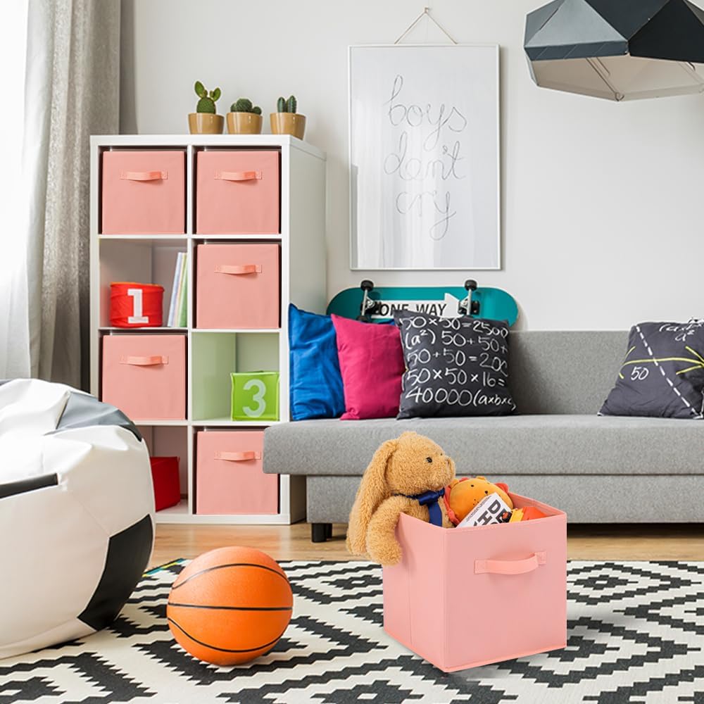 Stero 13x13x13 Inch Fabric Storage Bins 6 Pack Fun Colored Durable Storage Cubes with Handles Foldable Cube Baskets for Home, Kids Room, Closet and Toys Organization Peachpuff