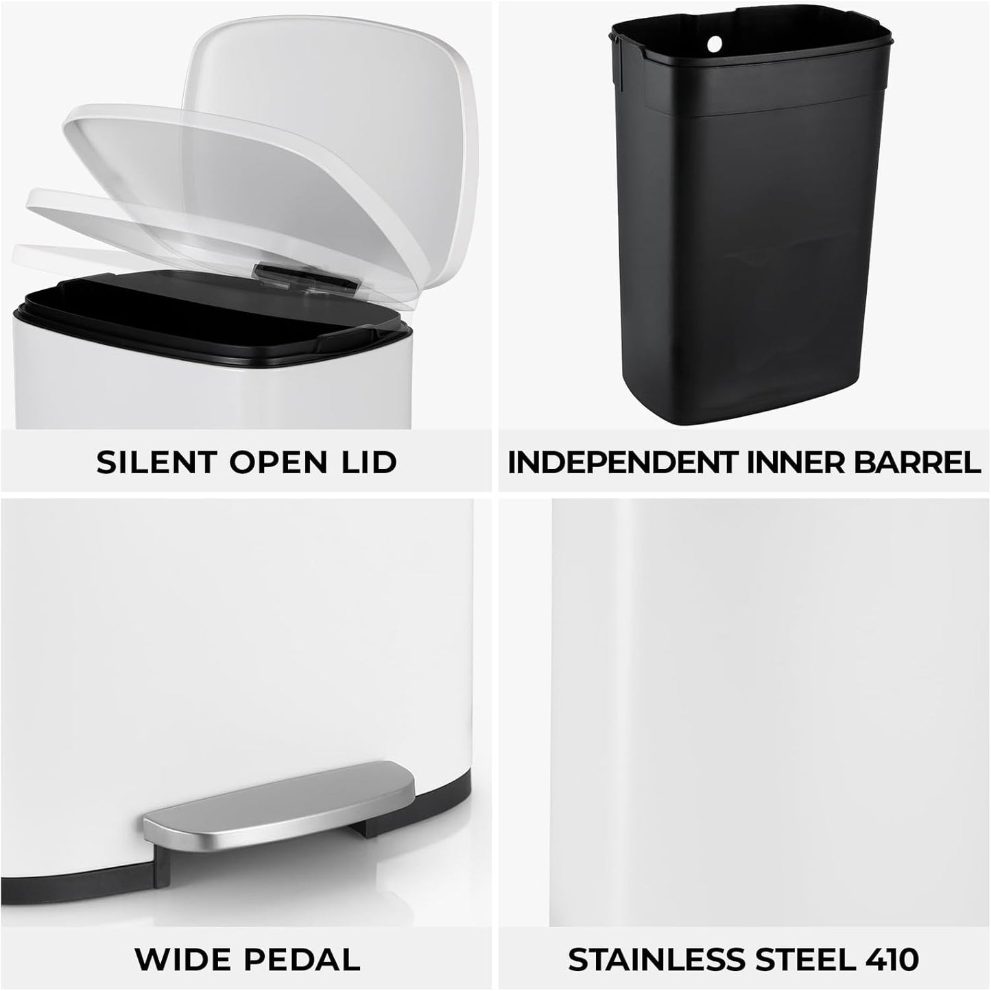 8 Gal Kitchen Trash Can, 30L Recycling or Garbage Bin, Brushed Stainless Steel Waste Basket, Soft&Quiet Close Dustbin, with Step-On Pedal, Removable Inner Bucket, for Home, Office, LIving Room