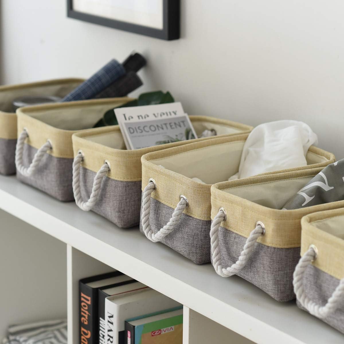 TheWarmHome Storage Baskets for Organizing - 11.8x7.8x5.2 inch Small 6 Pack Storage Bins for Shelve, Farbic Storage cubes Organizer for Baby Toys Nursery (Gold & Grey)