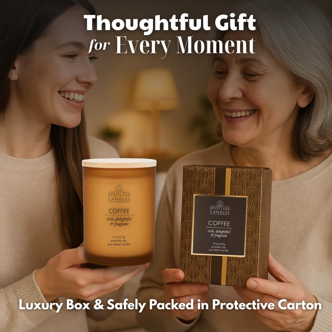 Coffee Candle - 9.7oz Frosted Jar Candles with Wooden Wick in Gift Box & Branded Shipper- Coffee Scented Candle