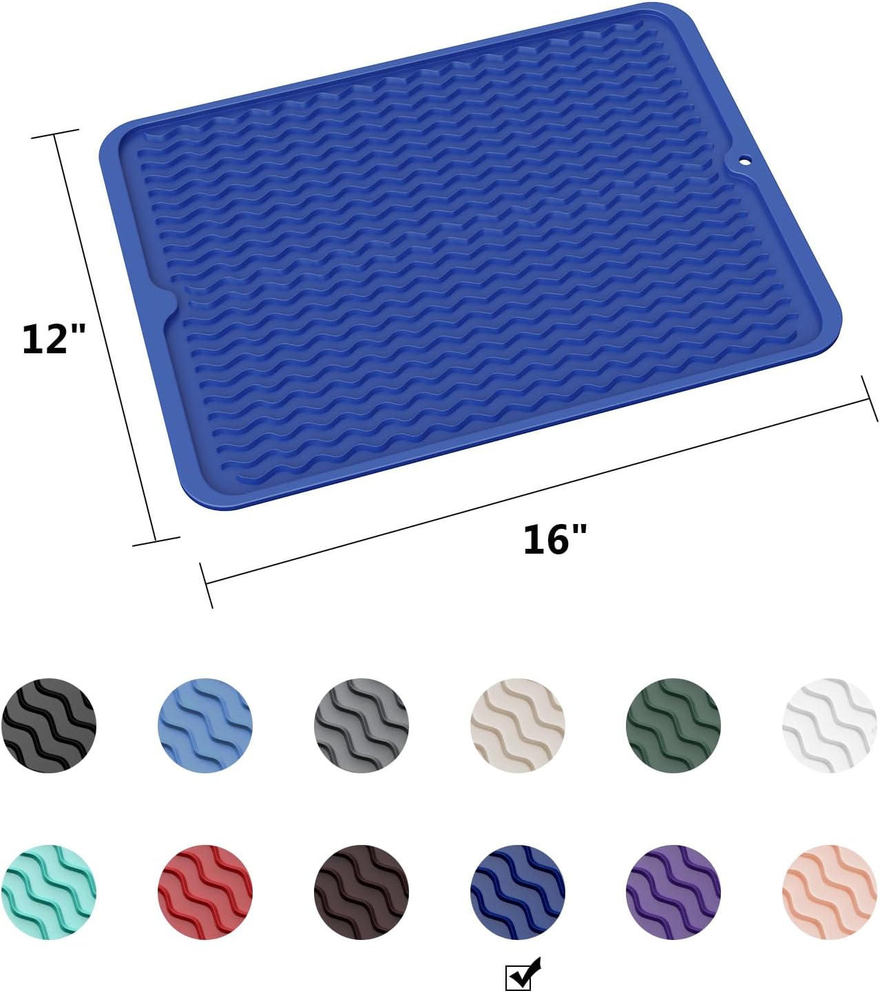 ZLR Silicone Dish Drying Mat for Kitchen Counter, Eco-Friendly Fast Dry Dish Mat, Easy Clean Multi Usage Drying Matt, Heat Resistant Trivet, 12" x 16" Large, Midnight Blue