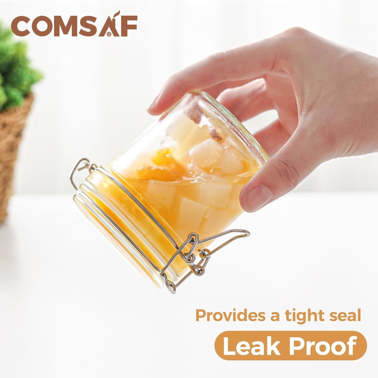 ComSaf 8oz Small Airtight Glass Jars Set of 6 with Lid Food Storage Jar Round, Mini Storage Container with Clear Preserving Seal Wire Clip Fastening for Kitchen Canning, Jam, Spice, Honey, Mason Jars
