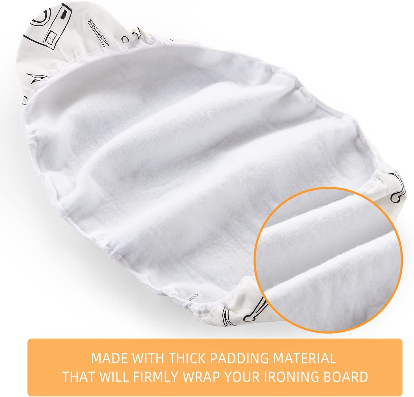 Wide Ironing Board Cover and Pad 18 x 49 inch Heat Reflective with Hook and Loop Fasteners, Thick Padding with Elasticized Edges, 3 Layers Iron Board Cover (White)