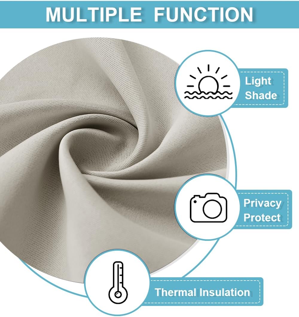 RYB HOME Blackout Curtains for Bedroom, Small Window Shades Thermal Insulating Privacy Drapes for Living Room Classroom Kitchen Bathroom Dining, Wide 42 x Long 45 inch, Natural 2 Panels