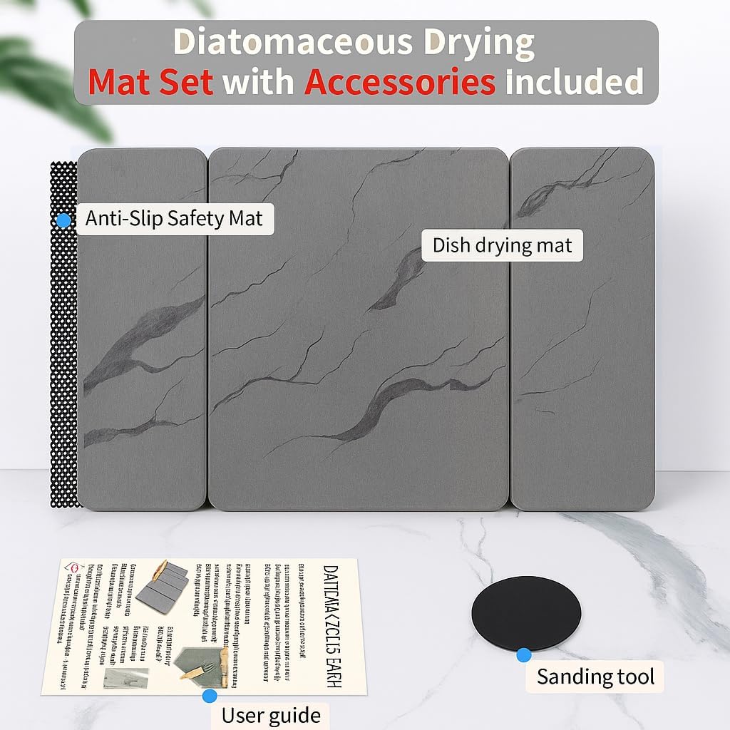 Stone Drying Mat for Kitchen Counter19.7"x 15.7"- 180° Steam-Cured for Smooth Absorption, Quick Dry Heat-Resistant Counter Protector with Minimalist Design for Island, A Tidy Kitchen Brings Joy