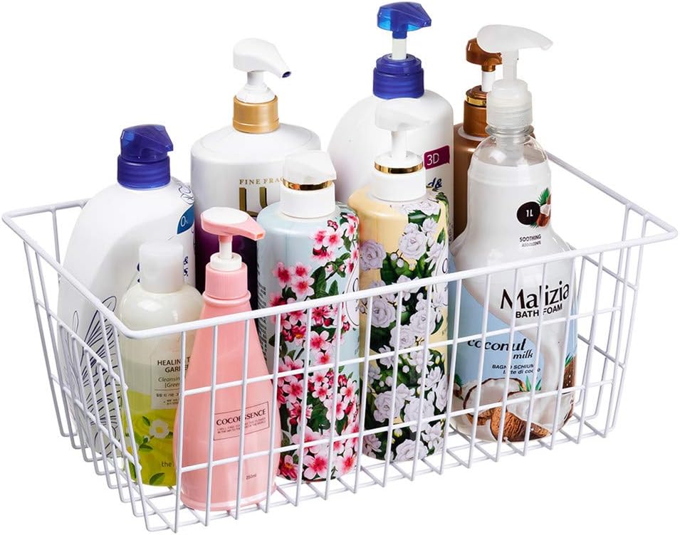 SANNO Wire Metal Baskets Freezer Baskets Farmhouse Organizer Storage Bins Large Organizer Bins for Shelf Storage, Office, Bathroom, Pantry Organization Storage Bins Rack with Handles-Set of 6