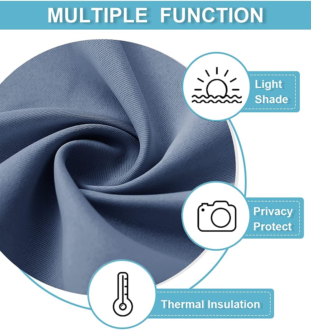 RYB HOME Blackout Curtains 63 inches Long - Energy Saving Insulation Large Window Curtain Blinds for Bedroom Living Room Dining Basement Home Office, W 62 x L 63 per Panel, Stone Blue, 2 Pcs