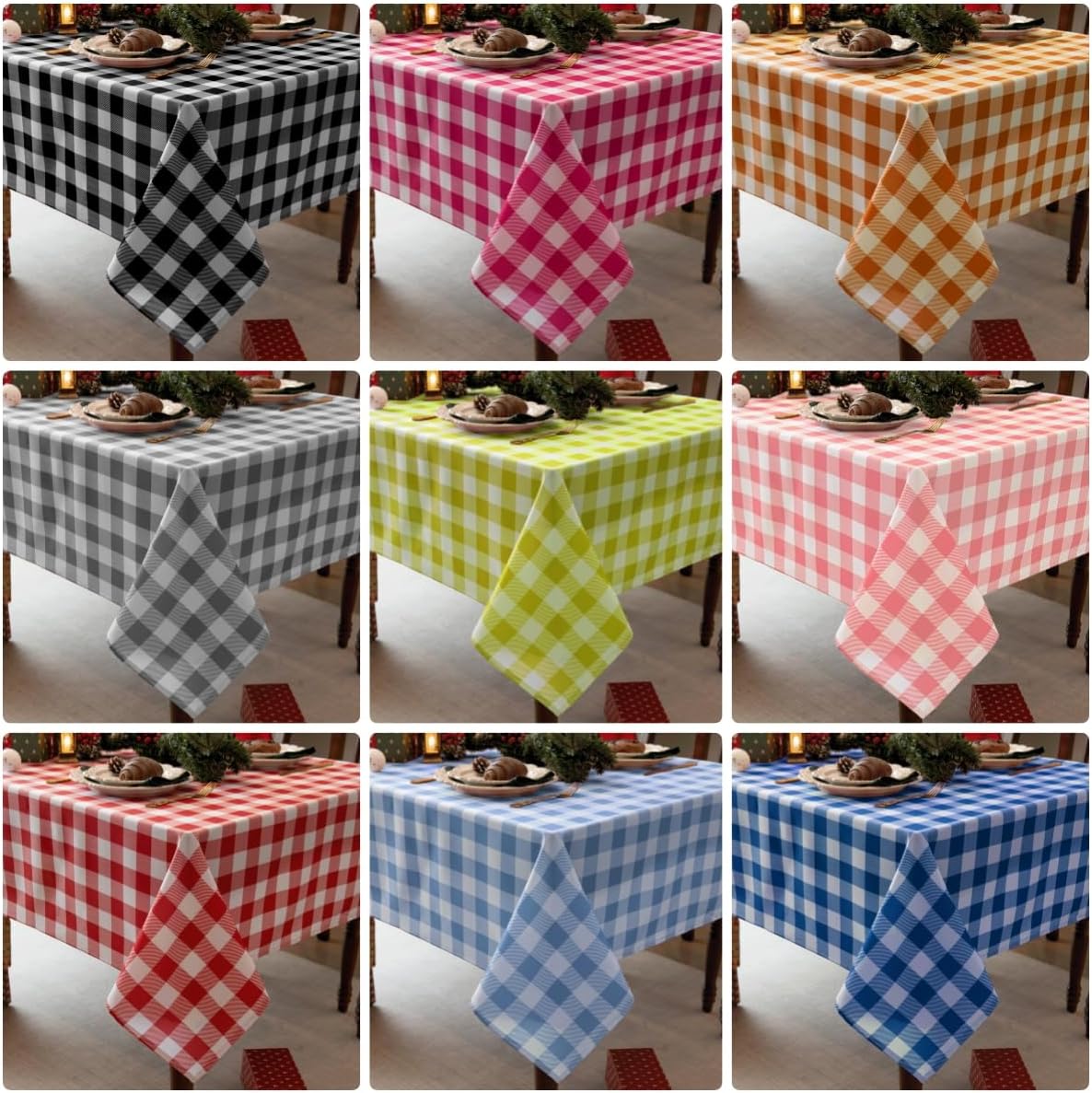 Waterproof Gingham Festive Tablecloth Fabric - Oblong 52x70 Inch Classic Buffalo Tartan Table Cloth for Outdoor Use - St. Patrick's Day Tabletop Cover for Xmas, BBQs, and Parties