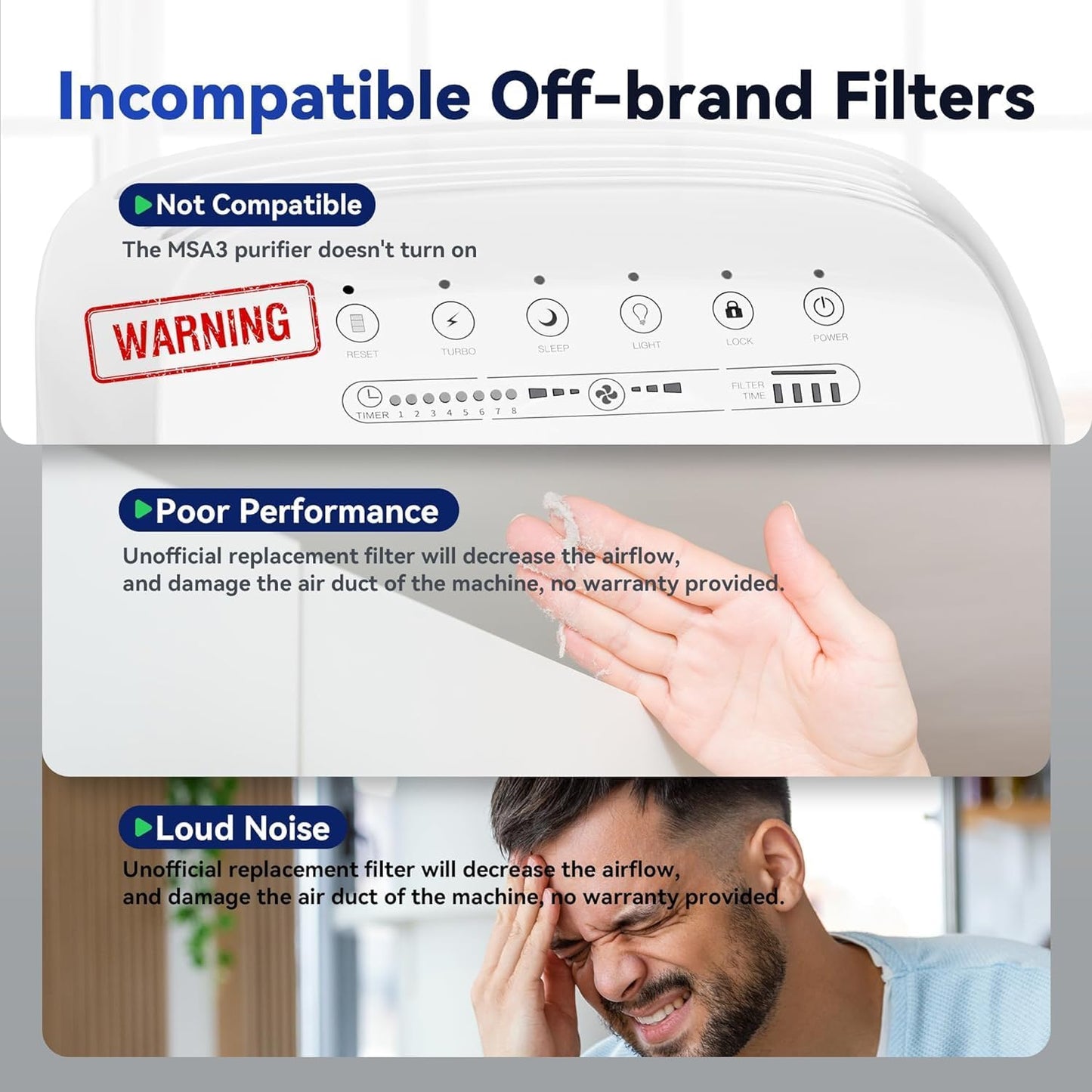 Membrane Solutions MSA3/MSA3S Toxin Gas VOCs Removal Air Purifier Filter Replacement 2 Pack, Upgraded 4-in-1 H13 True HEPA Filter with OdallerPure Technology