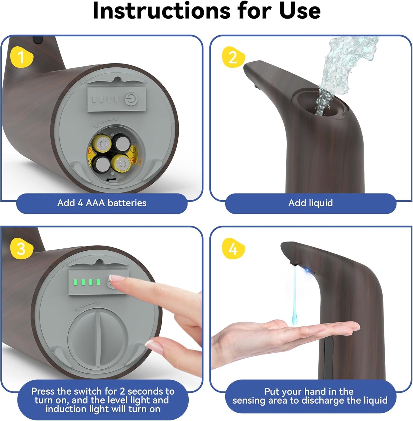 Automatic Soap Dispenser with Infrared Sensor - Adjustable 4-Level Touchless Hand Soap for Kitchen, Bathroom - Battery Operated Electric Dispenser, Durable Plastic, Smart Soap Holder