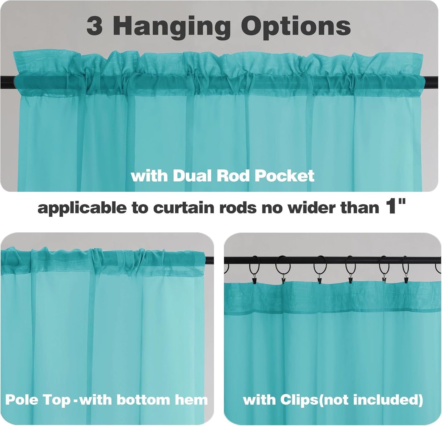 Chyhomenyc Turquoise Sheer Curtains 78 Inches Long 2 Panels Set for Living Room, Light Filtering Voile Lightweight Bedroom Curtains, Rod Pocket Solid Window Treatment Drapes, Each 42W x 78L