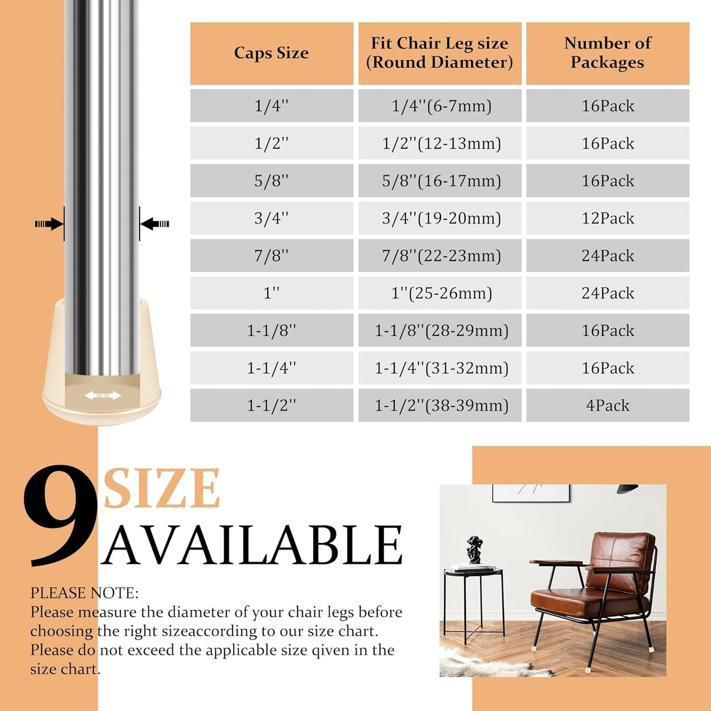 1-1/8" Round Rubber Chair Leg Tips Caps, Chair Leg Floor Protectors, Non-Slip Chair Leg Caps, Stool Leg Protectors Cap, Folding Metal Chair Leg Tip Replacement (White, 16 Pack)
