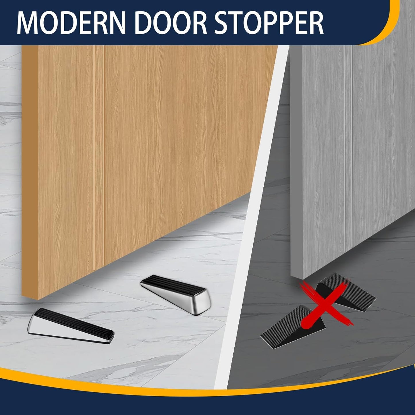 Strongest Door Stopper for Bottom of Door, Heavy Duty Door Stop Wedge Made of Premium Quality Zinc and Rubber Suits Any Heavy Door Any Smooth Floor