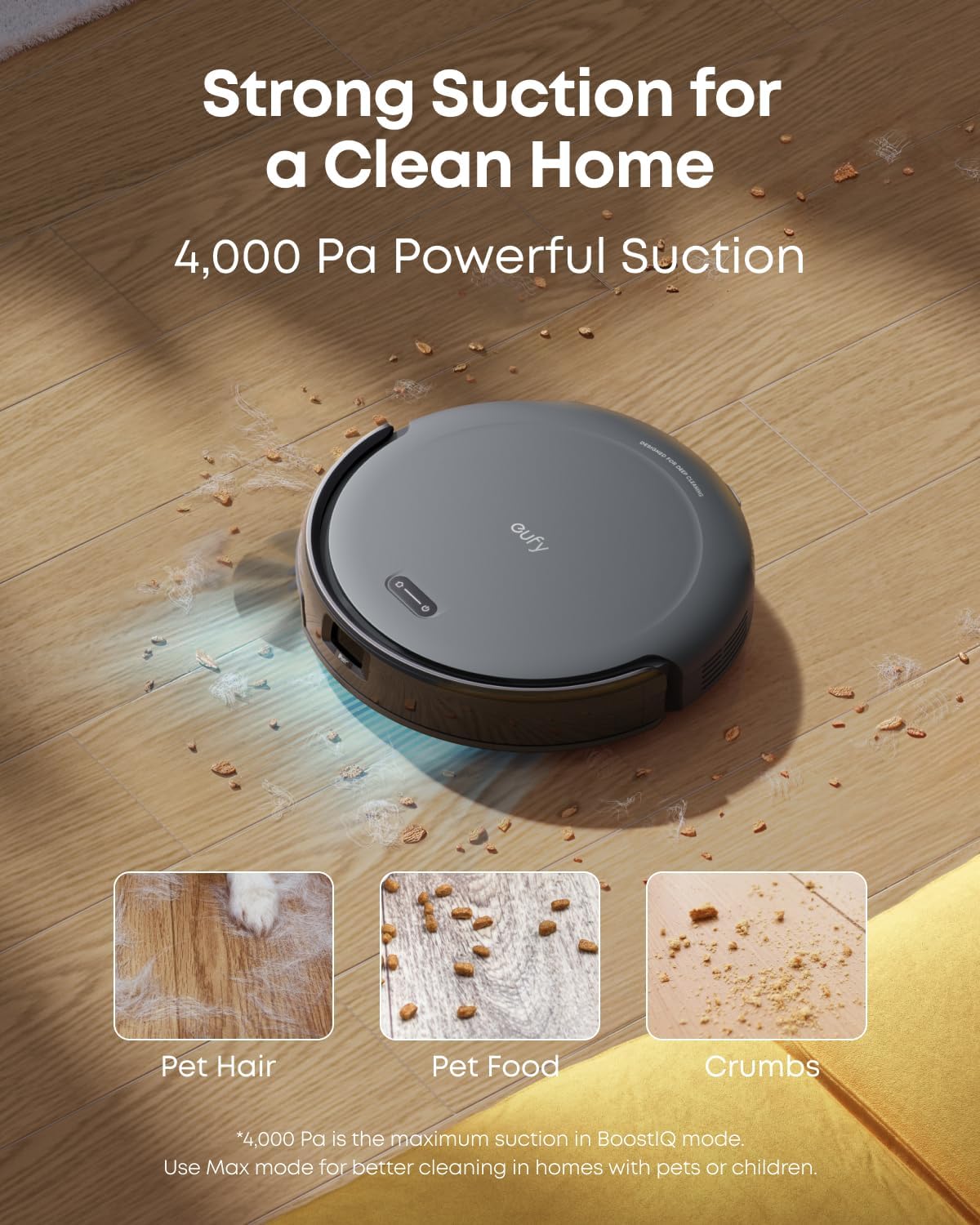 eufy C10 Robot Vacuum Self Emptying, 8 Weeks Hands Free, Advanced Smart Mapping with LiDAR Navigation, 2.85-Inch Slim Design, Powerful Suction, Edge Expansion Brush for Pet Hair