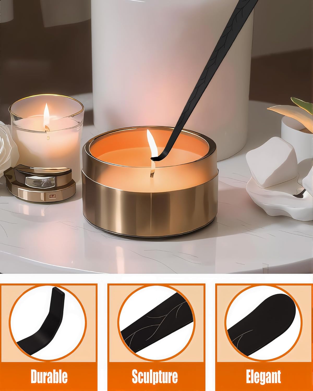 5 in1 Candle Accessory Set with Rechargeable Candle Lighter, Candle Wick Trimmer, Candle Wick Snuffer, Candle Wick Dipper, Storage Tray Plate, Candle Care Kit (Matte Black)