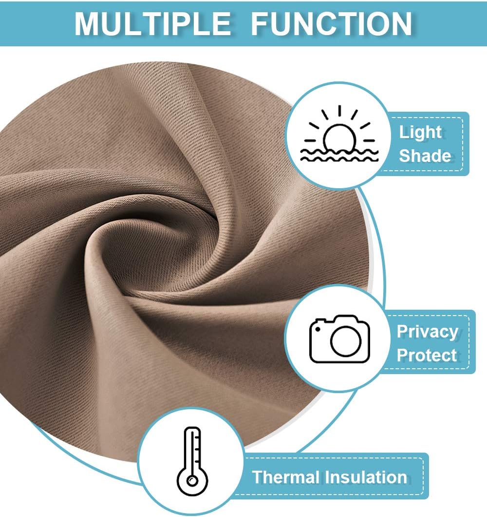 RYB HOME Bedroom Balckout Curtains - Small Window Decoration Solid Insulated Drapes Energy Efficiency Drapes for Kitchen Home Office Dining, Width 42 x Length 45 inch, Mocha, 2 Panels