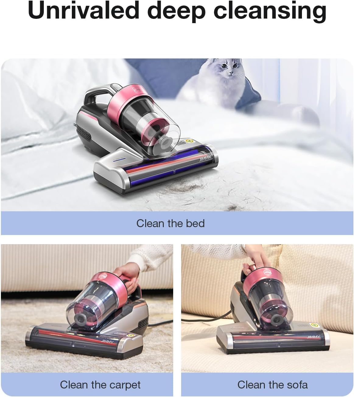Jimmy Mattress Vacuum Cleaner, Bed Vacuum Cleaner with UV-C Light & Ultrasonic, 15Kpa Suction 500W Powerful Handheld Vacuums for Dust & Pet Hair with HEPA (BX5 Pro, Corded)
