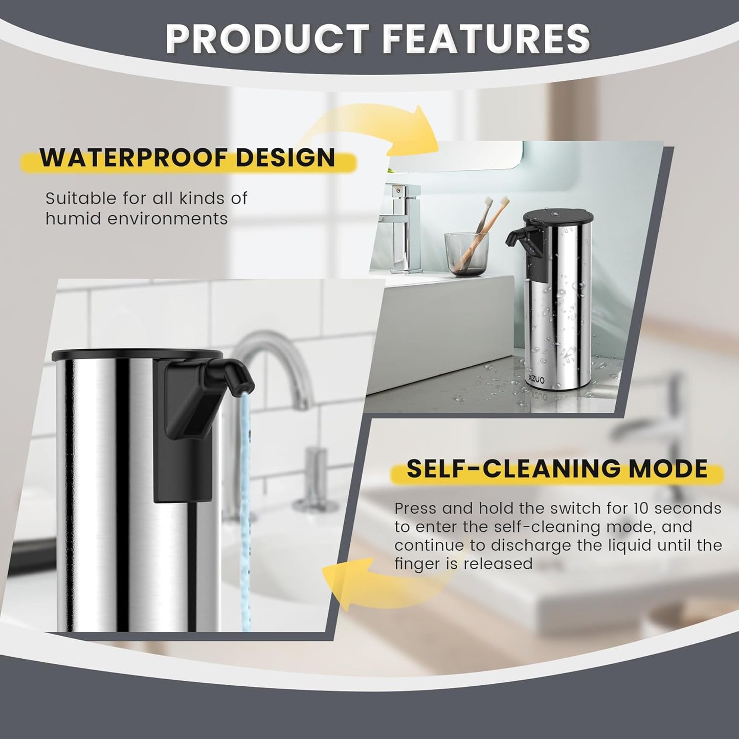 Automatic Soap Dispenser Touchless 11.8oz 4-Level Adjustment Auto Hand Soap Dispenser Stainless Steel Battery Operated for Bathroom Kitchen Hotel