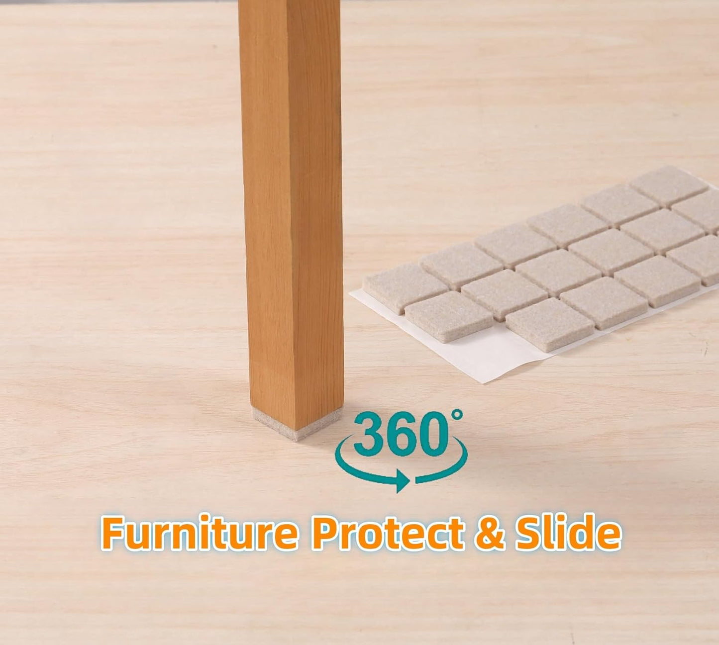 FURNIGEAR Felt Furniture Pads for Hardwood Floors - Self Adhesive Chair Felt Pads, Floor Protector for Furniture Feet, Furniture Sliders Moving Smoothly - Anti Scratch 48 Pcs 1-1/2" Square