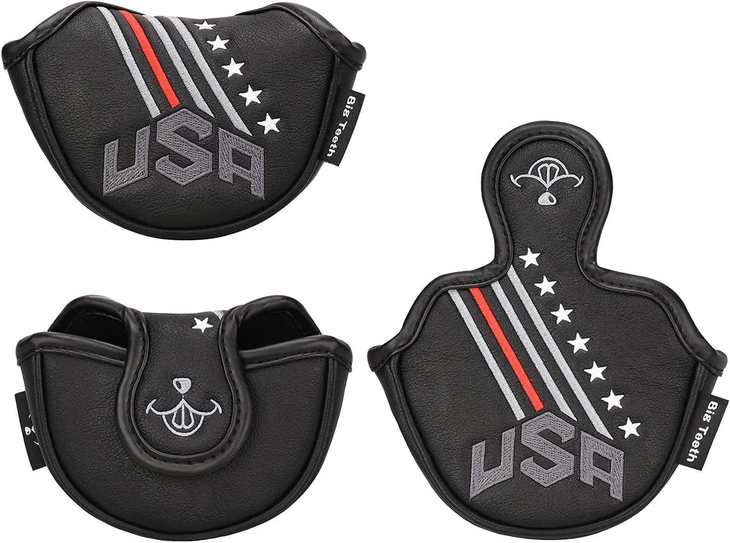 BIG TEETH Putter Cover Mallet Putter Cover Half Mallet Small Golf Headcover, Mini Club Head Protector Magnetic Closure Black Leather for Odyssey White Hot #5 Golf Rossie Tour Edge Chipper etc