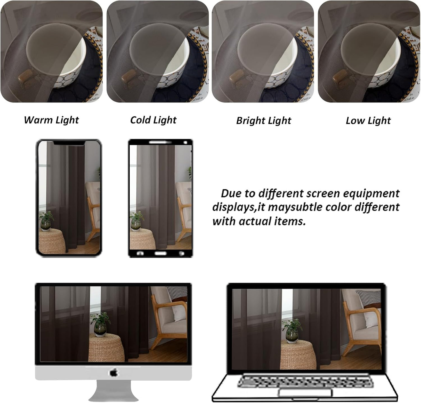 Chyhomenyc Chocolate Brown Sheer Curtains 78 Inches Long 2 Panels Set for Living Room, Light Filtering Voile Lightweight Bedroom Curtains, Rod Pocket Solid Window Treatment Drapes, Each 42W x 78L