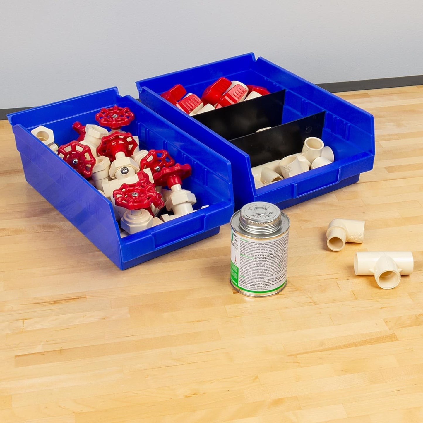 Akro-Mils 30130 Plastic Shelf Bins, Heavy Duty Storage Bins for Garage, Closet, and Drawer Organization, 12-Inch x 6-1/2-Inch x 4-Inch, Blue, 12-Pack