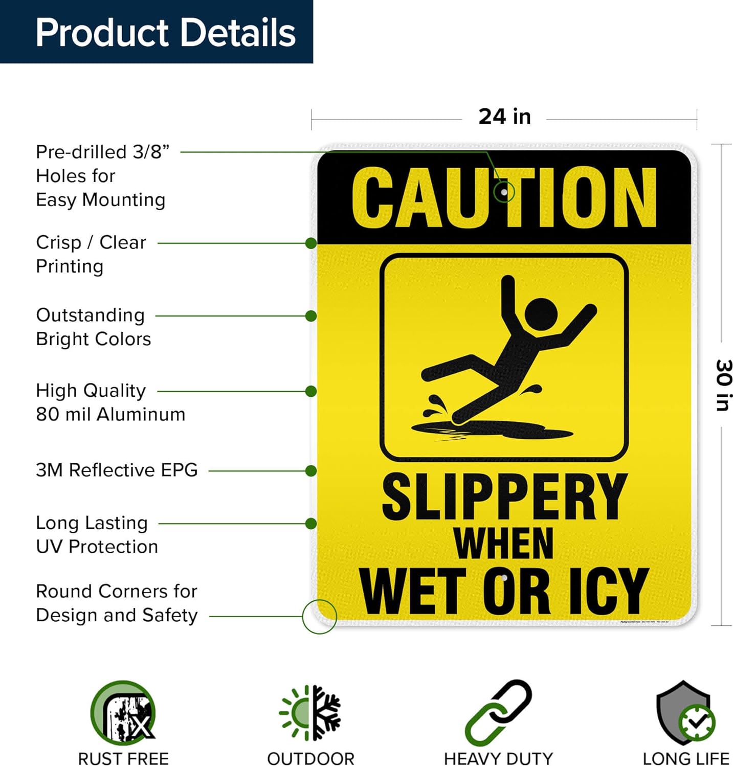 Caution Slippery When Wet Sign or ICY Sign, 24"x30" .080 Reflective Aluminum, Indoor/Outdoor Use, USA MADE By My Sign Center