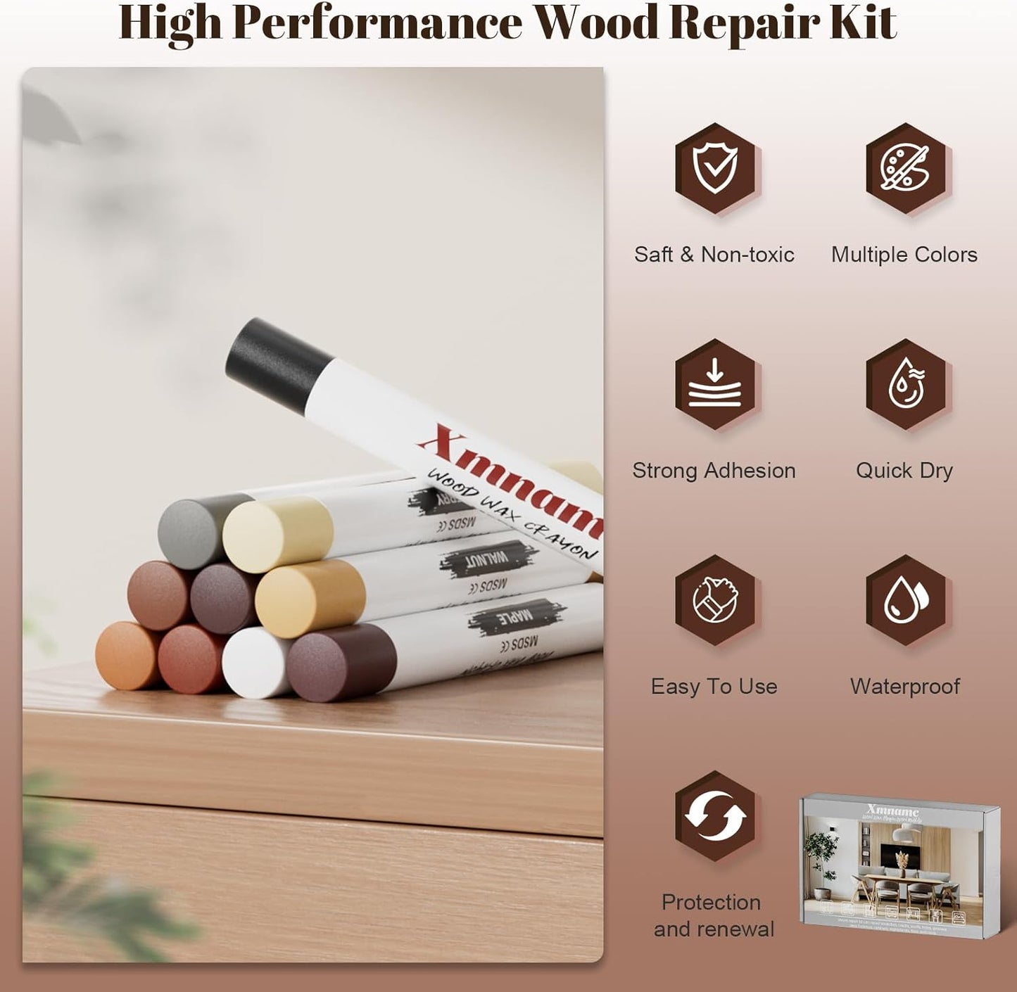 20 Colors Wood Filler Sticks Furniture Markers Touch up,Fill Putty Stick for Repair Furniture Scratch,Scuffs,Cracks and Nail Holes on Floors,Cabinets,Tables,and Doors Tables