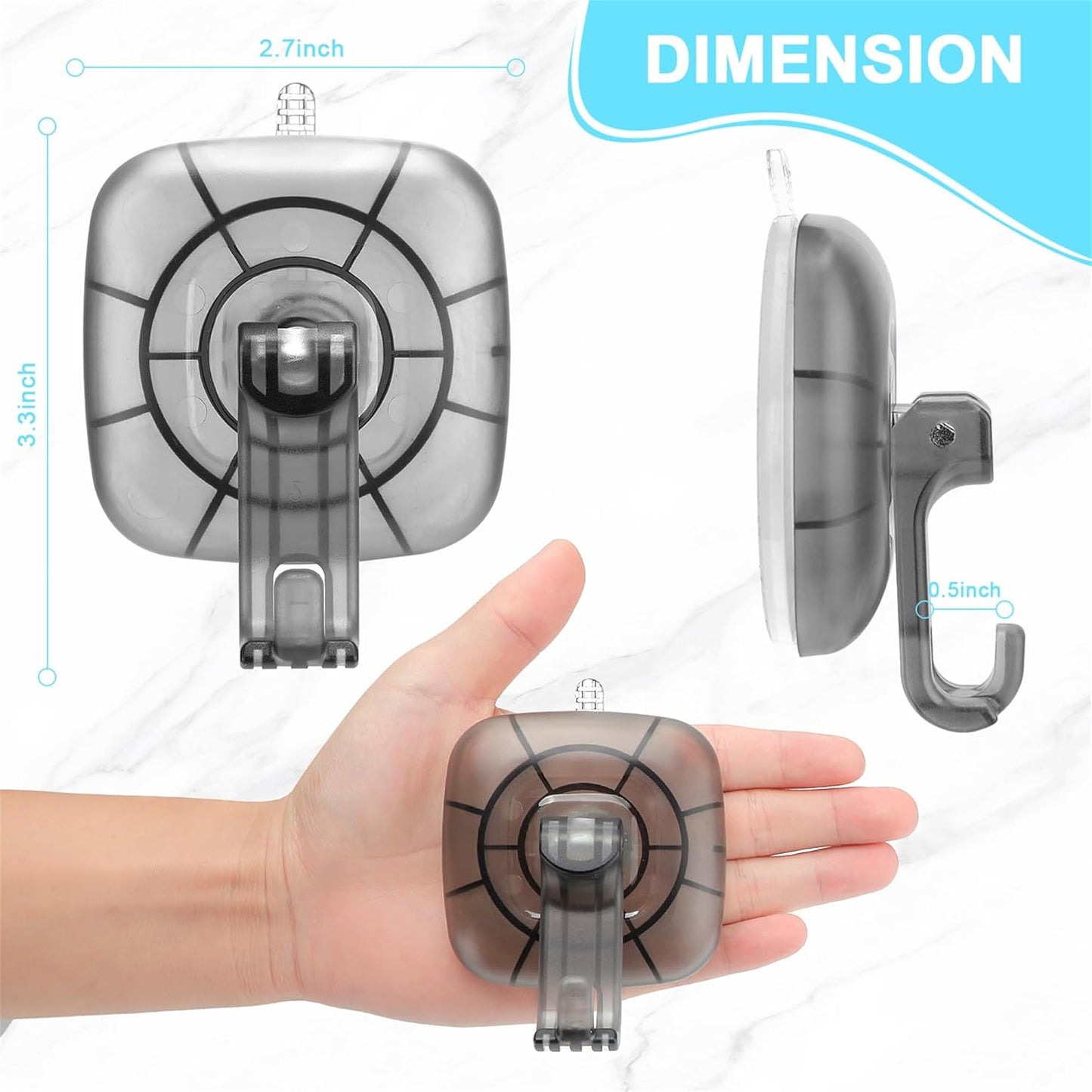 22 lb Heavy Duty Suction Cup Hooks 4 Pack - 360° Rotating Shower Hooks for Bathroom, Wall, Glass Door, Window Hanging Foldable Holder for Towel, Wreath, Cups (ABS+PC) No Drill Suction Hook Reusable