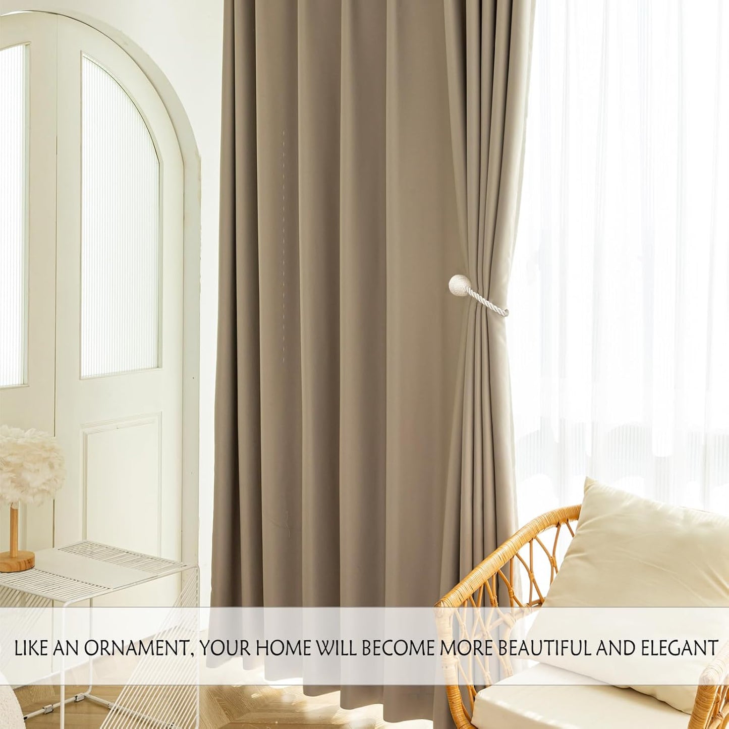 Magnetic Curtain Tiebacks Rope Tie Backs 2 Pack Curtains Holders for Drapes Decorative Window Holdbacks, White