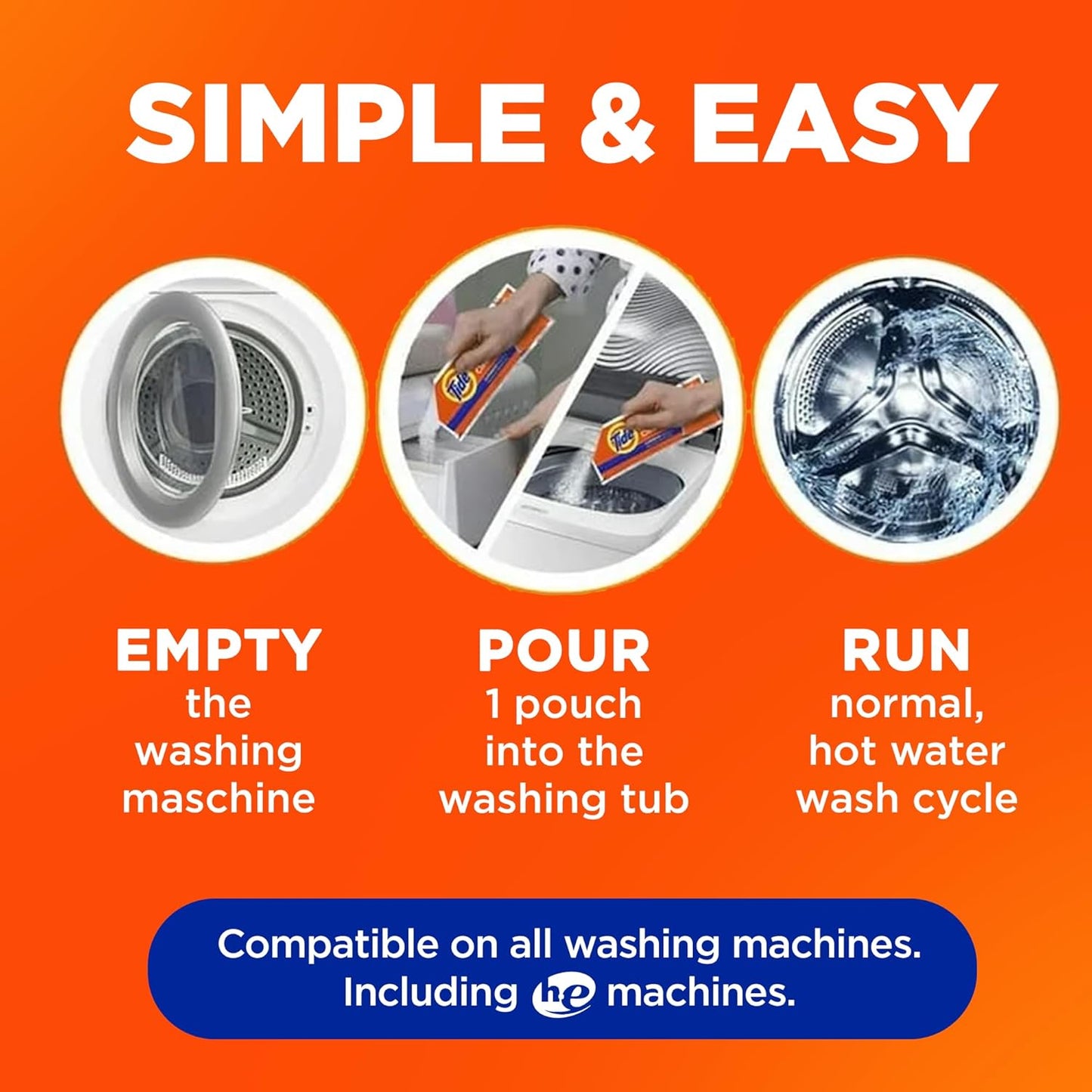 Washing Machine Cleaner by Tide, Washer Machine Cleaner with Oxi for Front and Top Loader Washer Machines, Deep Cleaning Residue & Odor Eliminator, 5 Month Supply (Packaging May Vary)