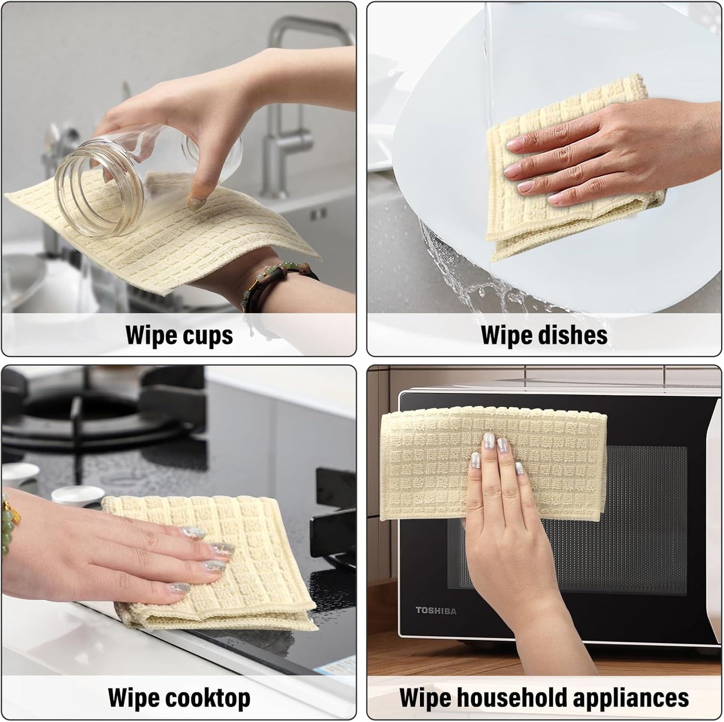 Dish Rags for Washing Dishes 8 Pack Multipurpose Wire Miracle Cleaning Coths Non-Scratch Wire Dishwashing Rag Lint Free Microfiber Cleaning Cloth for Kitchen Windows(Beige