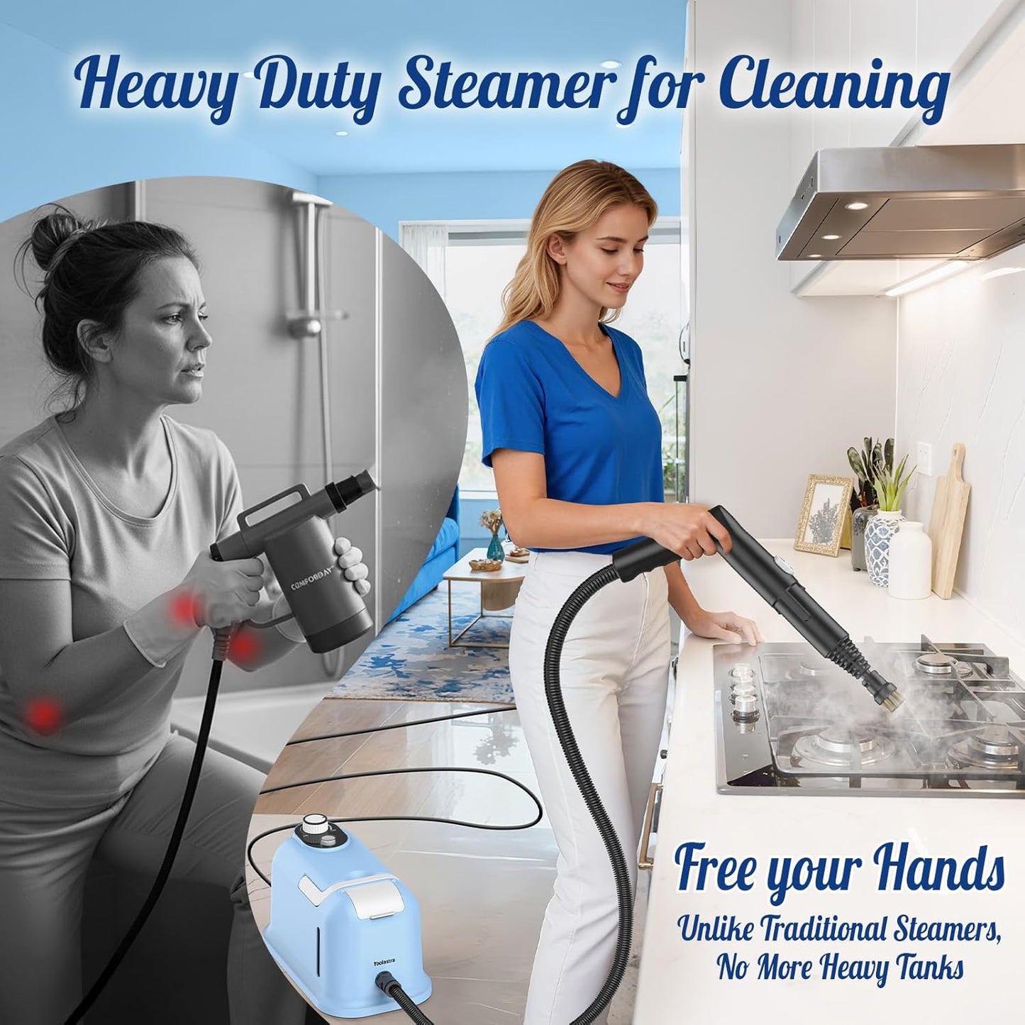 60.87oz Heavy Duty Steam Cleaner 10s Rapid Heating Handheld Steam Cleaner for Home, Steamer for Cleaning for Home, Car, Grout, Tile, Floor, Dirt