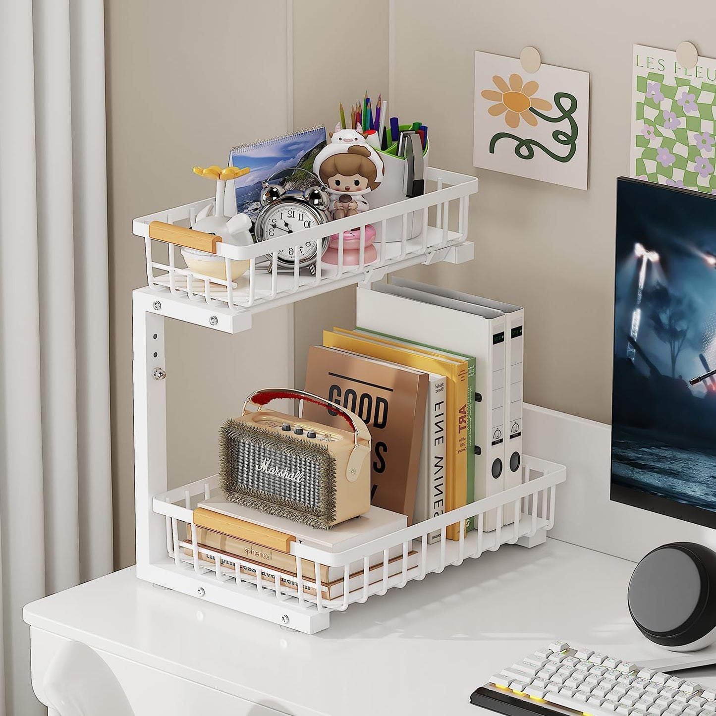 2-Tier Slide Out Under Sink Organizer – 2-Tier Pull-Out Storage Rack, Bathroom organizers and storage for Kitchen and Bathroom, Space-Saving Cabinet Organizer, Rustproof,(White)(2 Pack)