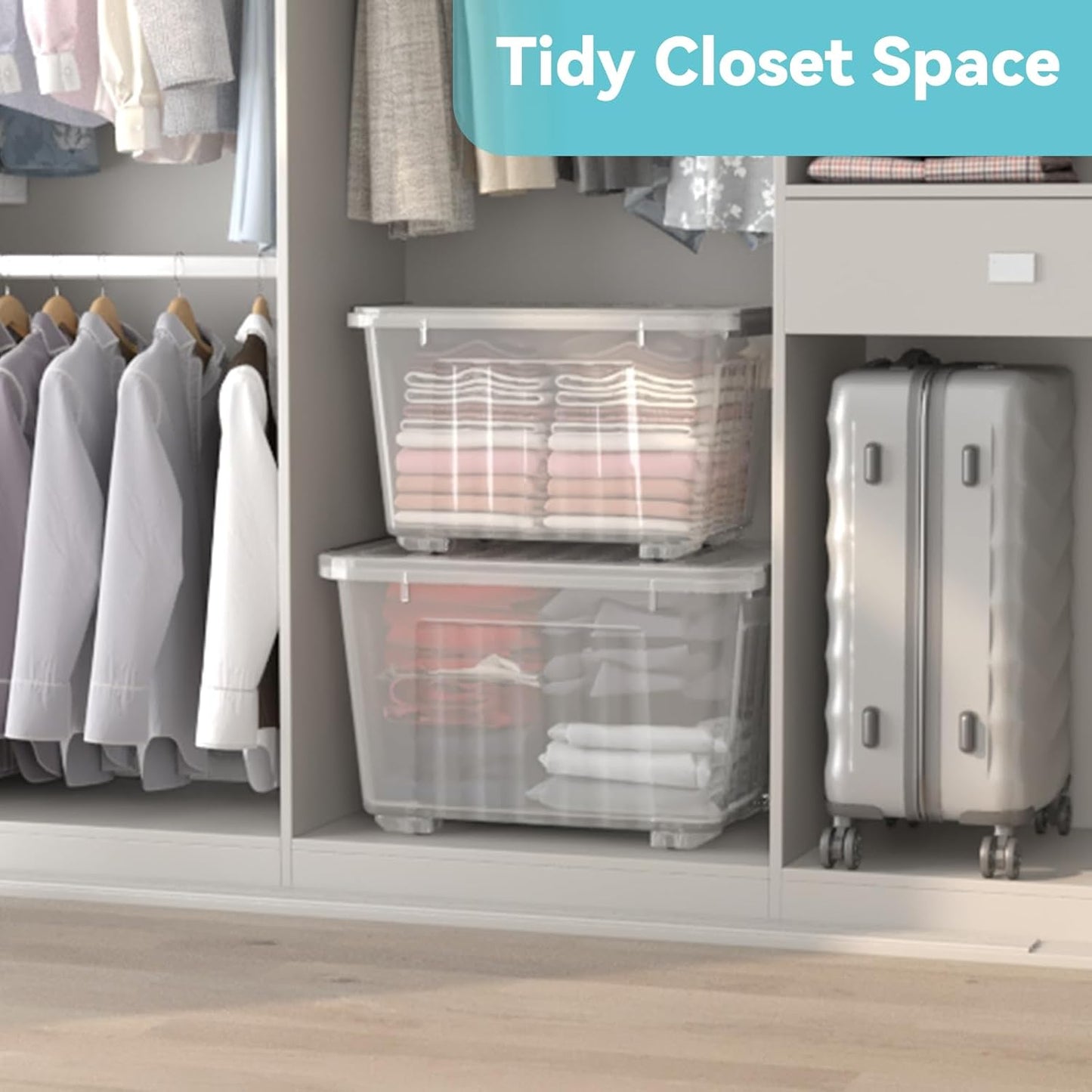 Nazhura 72 Quart Plastic Storage Bin, Stackable and Nestable Storage Boxes with Clear Lids and Secure Latching Buckles, Large Storage Container (Clear, 72Quart-4Pack)