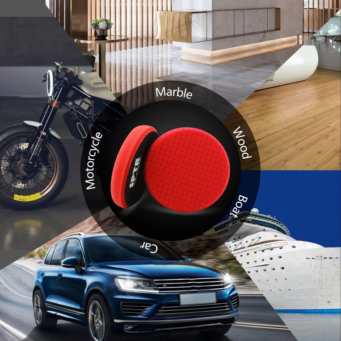 Red Finish Polishing Pads, Buffing Pads, SPTA 1Pc 6.5 Inch Face for 6 Inch 150mm Backing Plate Compound Buffing Sponge Pads for Car Buffer Polisher Compounding, Polishing and Waxing -FPTSS6R