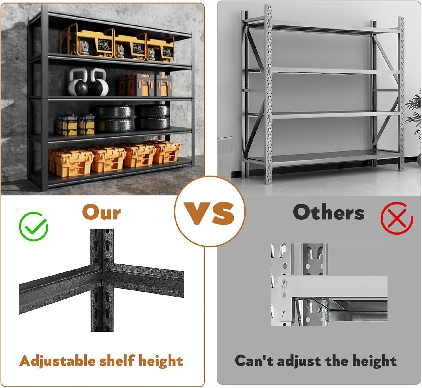 48.2" W Garage Shelving 3000LBS Storage Shelves Heavy Duty Garage Storage Shelves Adjustable 5 Tier Metal Shelves for Storage Industrial Heavy Duty Shelving Utility Shelf 24.2"Dx48.2"Wx 72.2"H