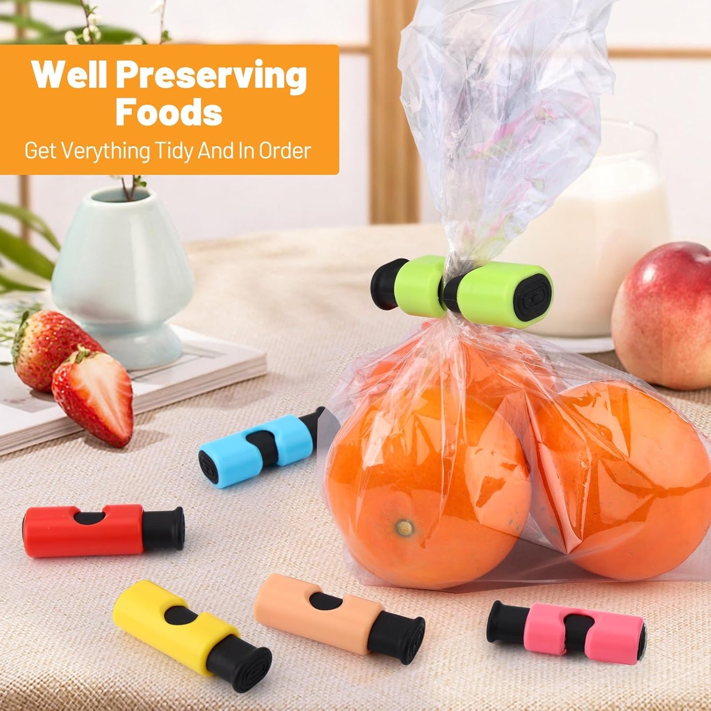 AmoreAngel Crafts 12 Pack Bread Bag Clips,Squeeze Lock Food Bag Clips, Plastic Sealing Clip for Bread, Snacks, Chips ,6 Color, Easy Grip, Airtight Seal