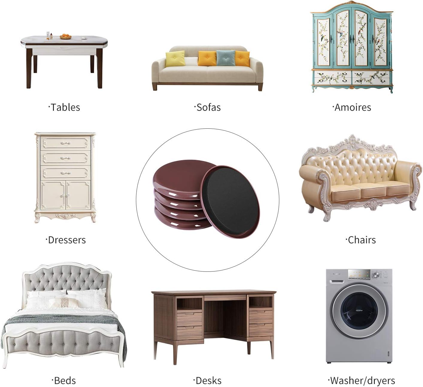 Ezprotekt 3 1/2 inch Furniture Moving Sliders for Carpet, 16 Pcs Round Reusable Furniture Movers Pads for Heavy Table Desk Bed Sofa Fridge Couch Cabinet, Move Furniture Easily & Safely! (Brown)