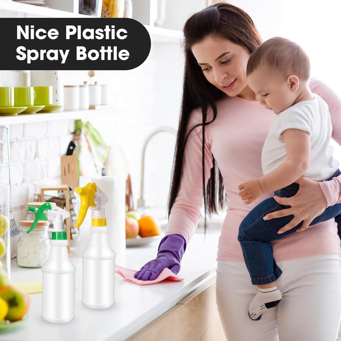 Eccliy 12 Pcs 16 Oz Plastic Spray Bottle, Adjustable Empty Reusable Sprayer for Cleaning, Planting, Water, Bathroom and Kitchen, BBQ, Commercial and Residential(Green, Yellow,Original)