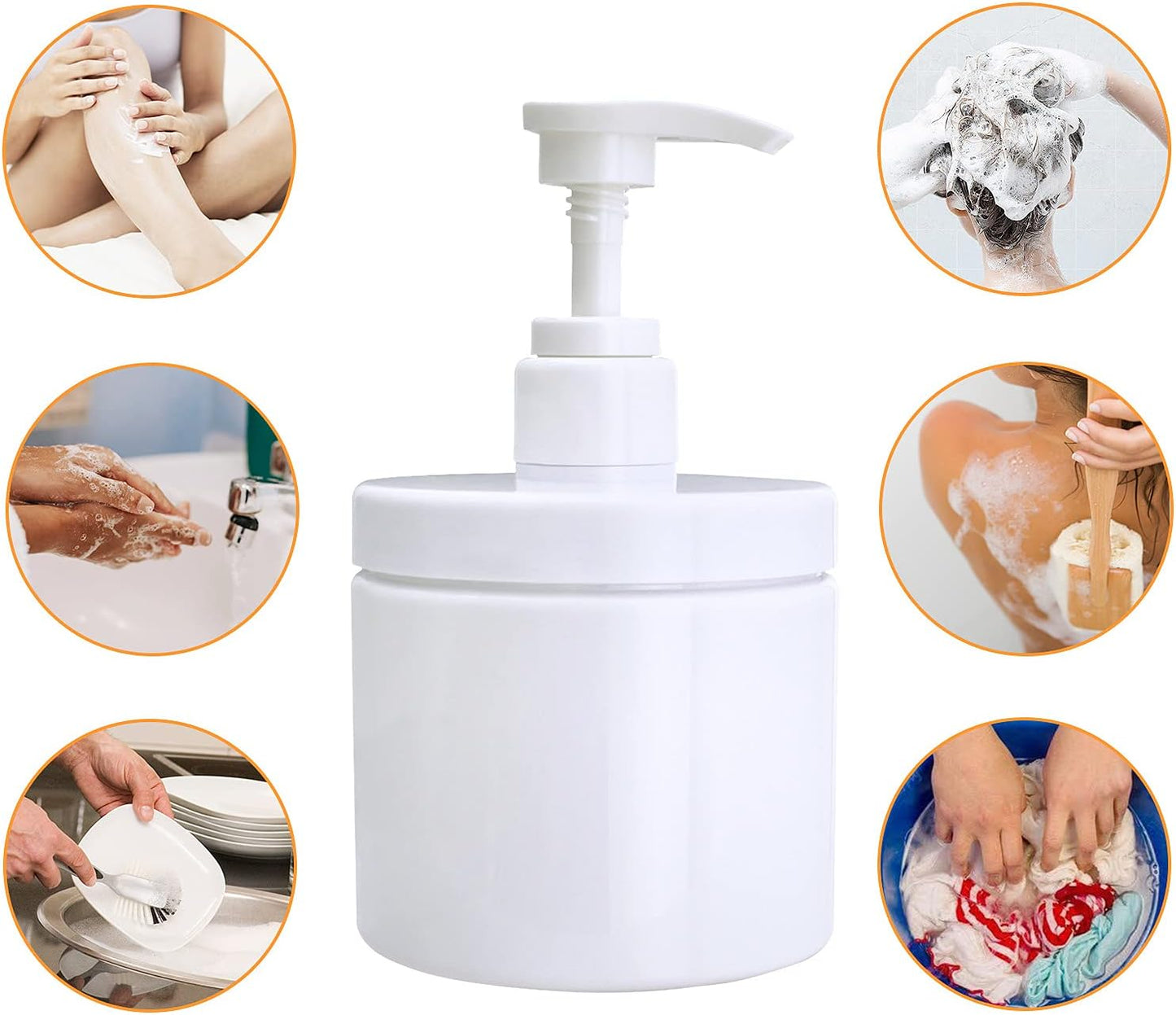 Cosywell Pump Bottle Dispenser Plastic Pump Bottles Refillable Bottles Wide Mouth Jar Style Empty Pump Bottles Bathroom Shower Containers for Lotion Shampoo Conditioner (White, 2X 500ml)