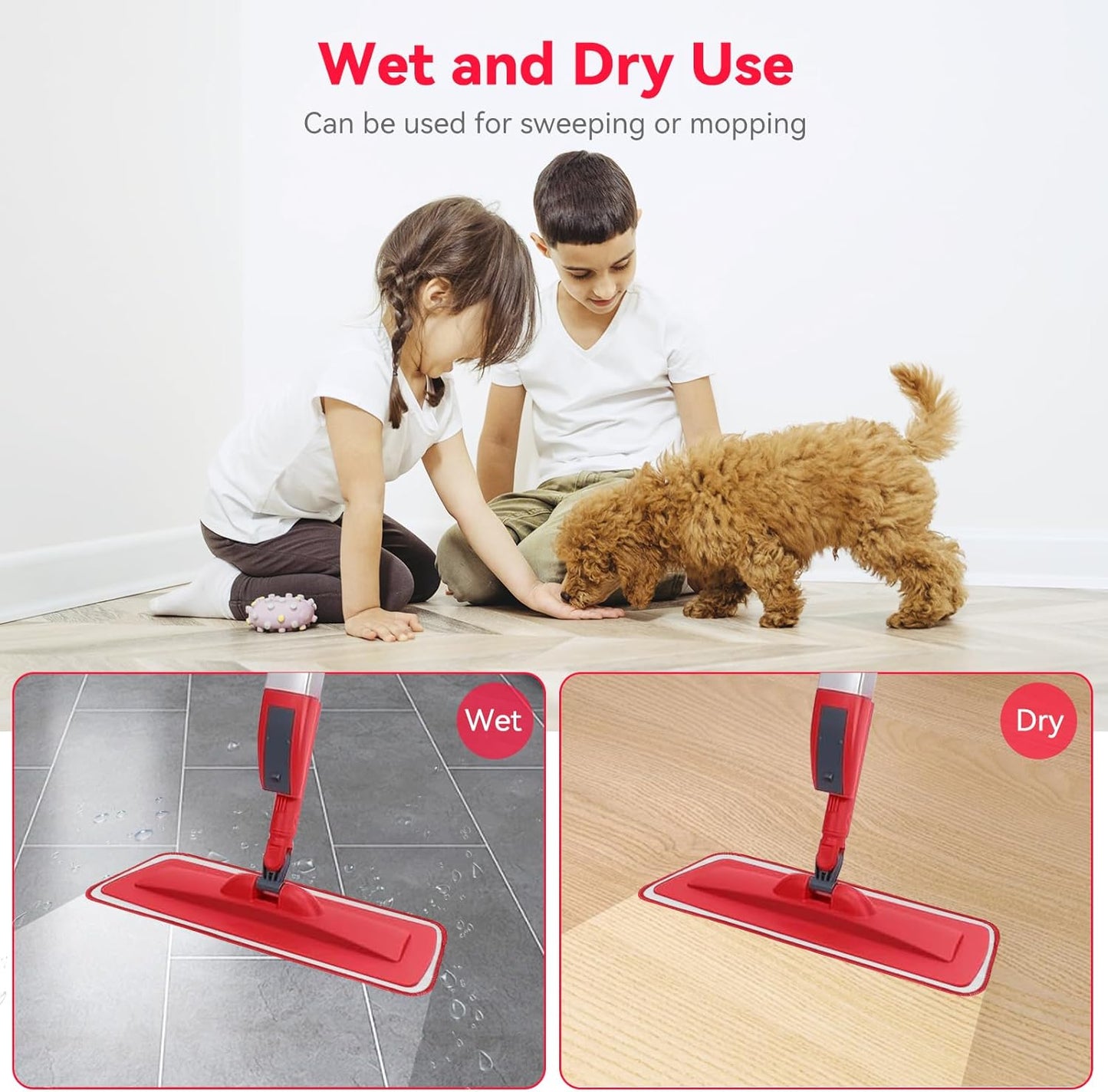 16.5 inch Microfiber Mop Pads for Rubbermaid Reveal Spray Mop and Any 16.5" Flat Mop - 10 Pack 13''-15'' Spray Mop Pad Reusable Washable Replacement Refills - Red & Grey