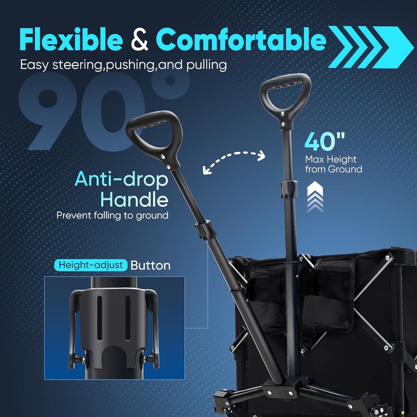 Sekey Collapsible Foldable Wagon with 330lbs Weight Capacity, Heavy Duty Folding Wagon Cart with Big All-Terrain Wheels & Drink Holders. Black