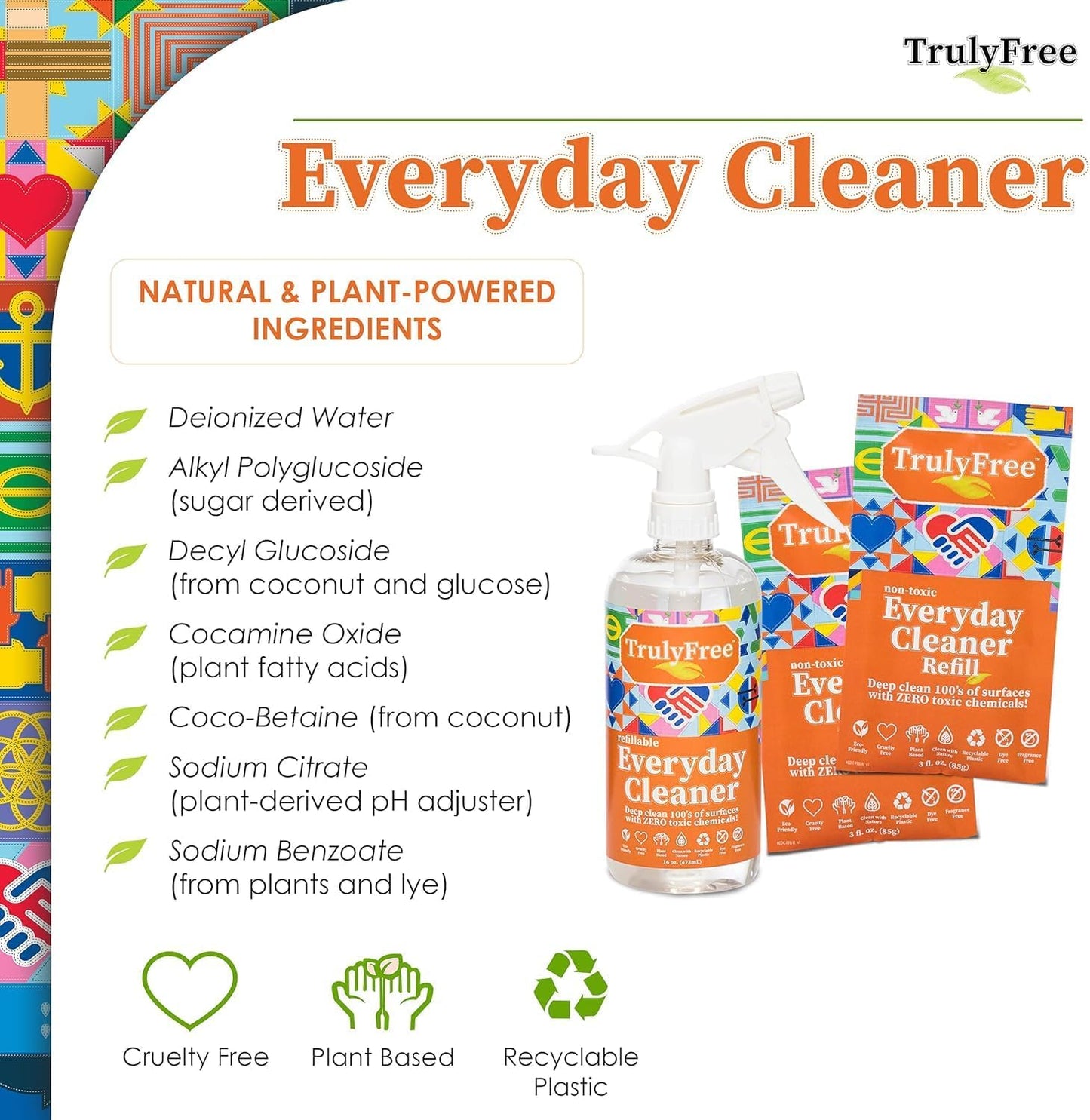Truly Free Everyday Cleaner - Multipurpose Cleaner Spray, Kitchen Counter Cleaner, Natural Cleaning Products, Multi-Surface Household Solution - Pack of 3