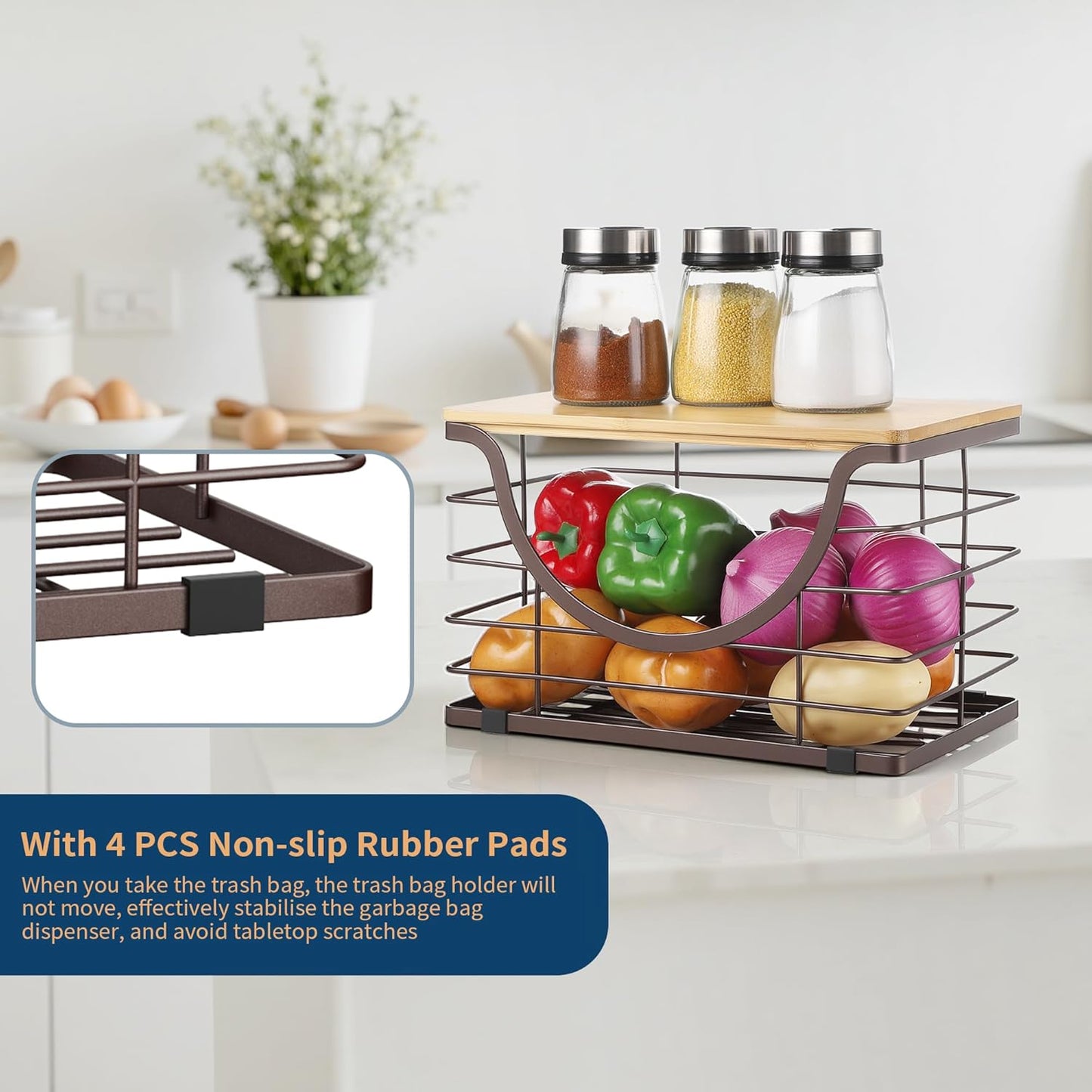 Extra Large Trash Bag Holder Under Sink Stackable Kitchen Storage with Lid, Garbage Bag Dispenser Roll Holder, Wall Mounted Trash Bag Container, Laundry Room Organization Storage, Brown