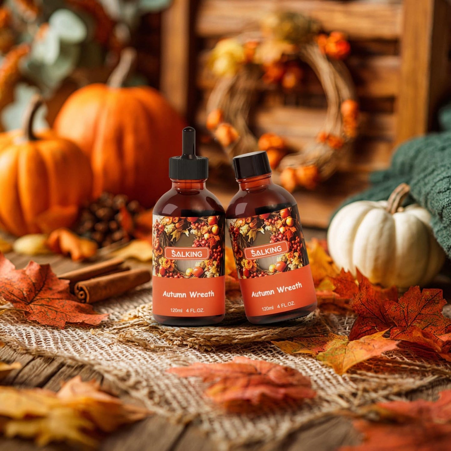 SALKING Autumn Wreath Fragrance Oil, 120ml (4 Fl Oz) Premium Essential Oils for Diffuser, Candle Scents for Candle Making, Soap Making Supplies, Autumn Diffuser Oil, Halloween Thanksgiving Gift