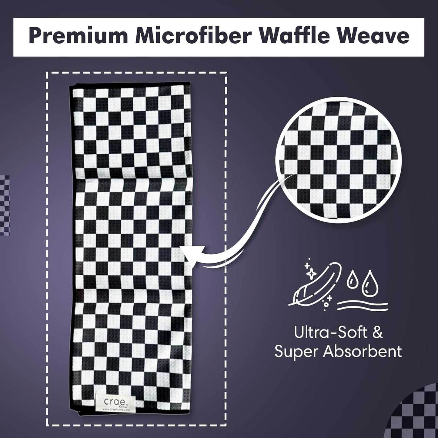 2 Double Sided Microfiber Hand Towels, 17x27 Inches Waffle Design Kitchen Towels Set, Durable & Soft Fast Drying Hand Wash Cloth and Dishcloth Perfect for Everyday (Pia & Fonnie - Black/Pink)