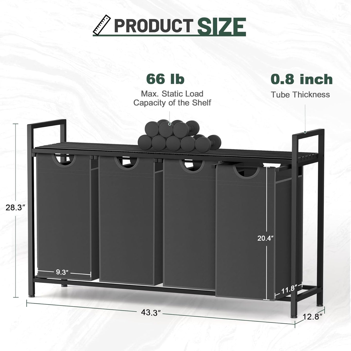 Laundry Hamper, Laundry Sorter with 4 Pull-Out Removable Oxford Fabric Bags Cloth Laundry Basket 4 x 10 Gallons (Grey and Charcoal Black)